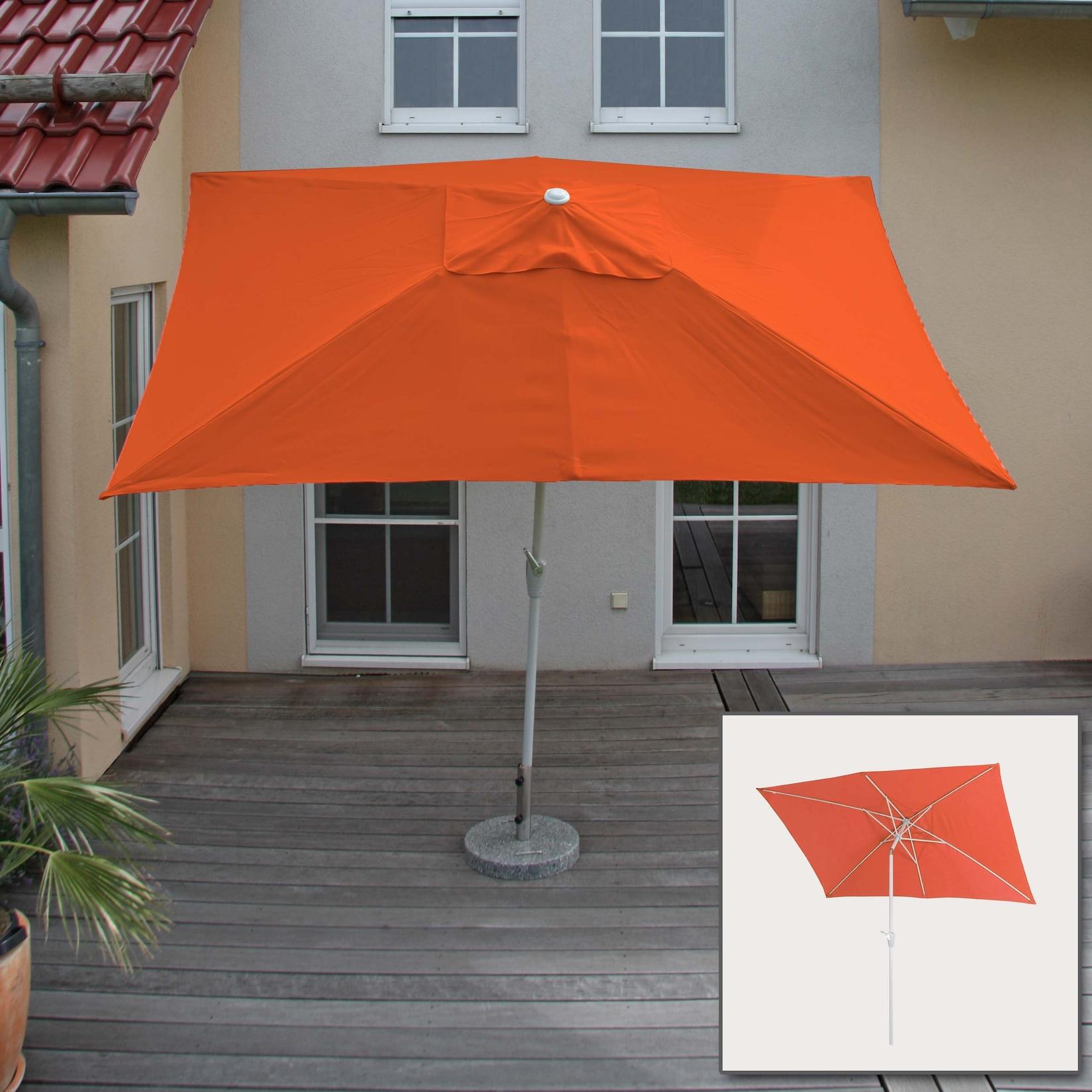 Sonnenschirm Castellammare, Gartenschirm, 2x3m rechteckig neigbar, Polyester/Alu 4,5kg UV-Schutz 50+ ~ terracotta
