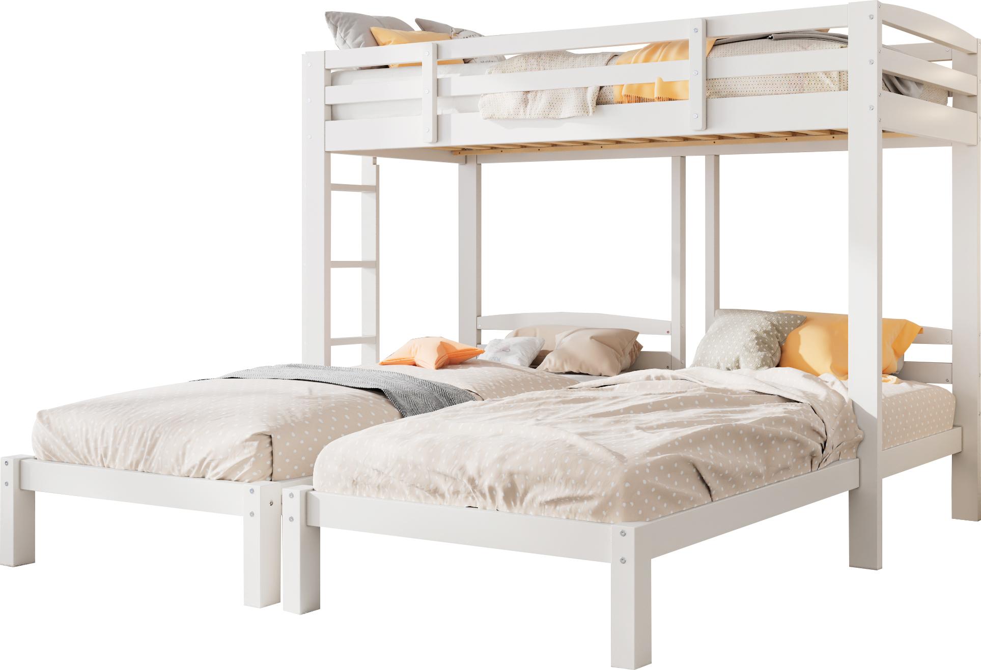 Etagenbett mit 3 Schlafgelegenheiten, Lattenrost und Leiter, 90x200 cm, Hochbett, Kinderbett mit Rausfallschutz, Kiefer