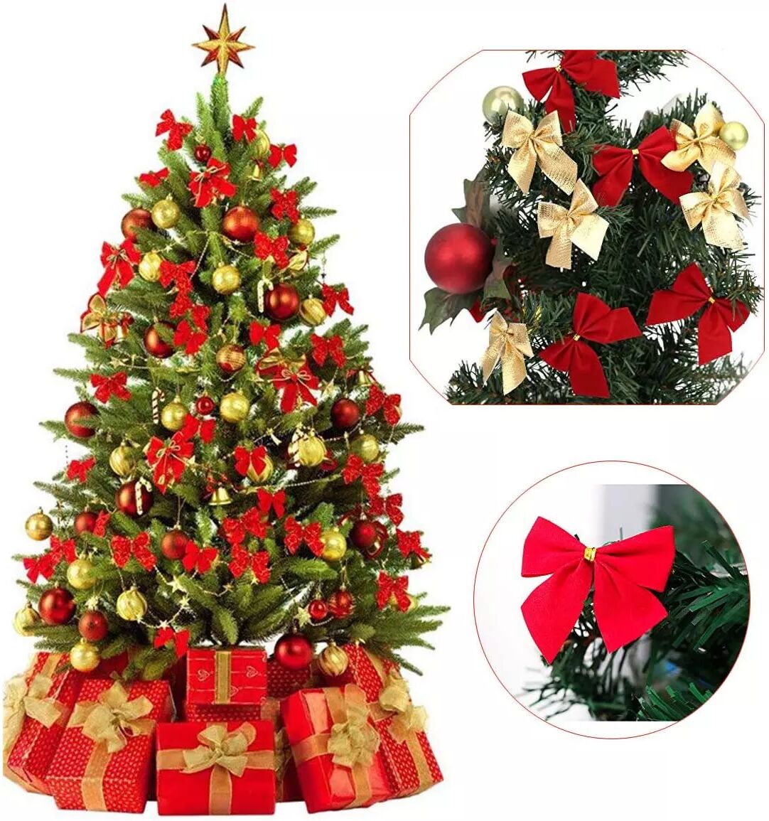 INF Rosettes de Noël Décoration de Noël rouge, pack de 12
