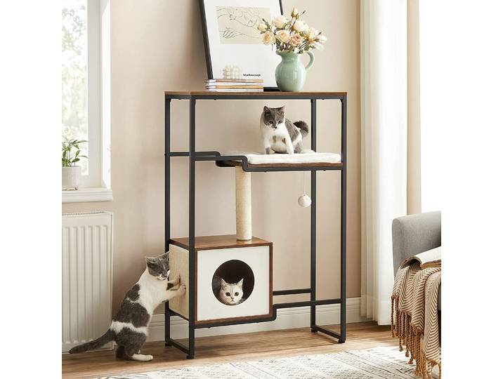 FEANDREA Kratzbaum, Katzenbaum,2-in-1-Möbel,große obere Ablagefläche,Kissen