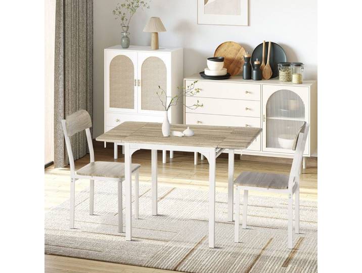 Ensemble repas pliant - Ensemble repas pliant 2 pièces - Table rabattable - 1 table + 2 chaises - Blanc