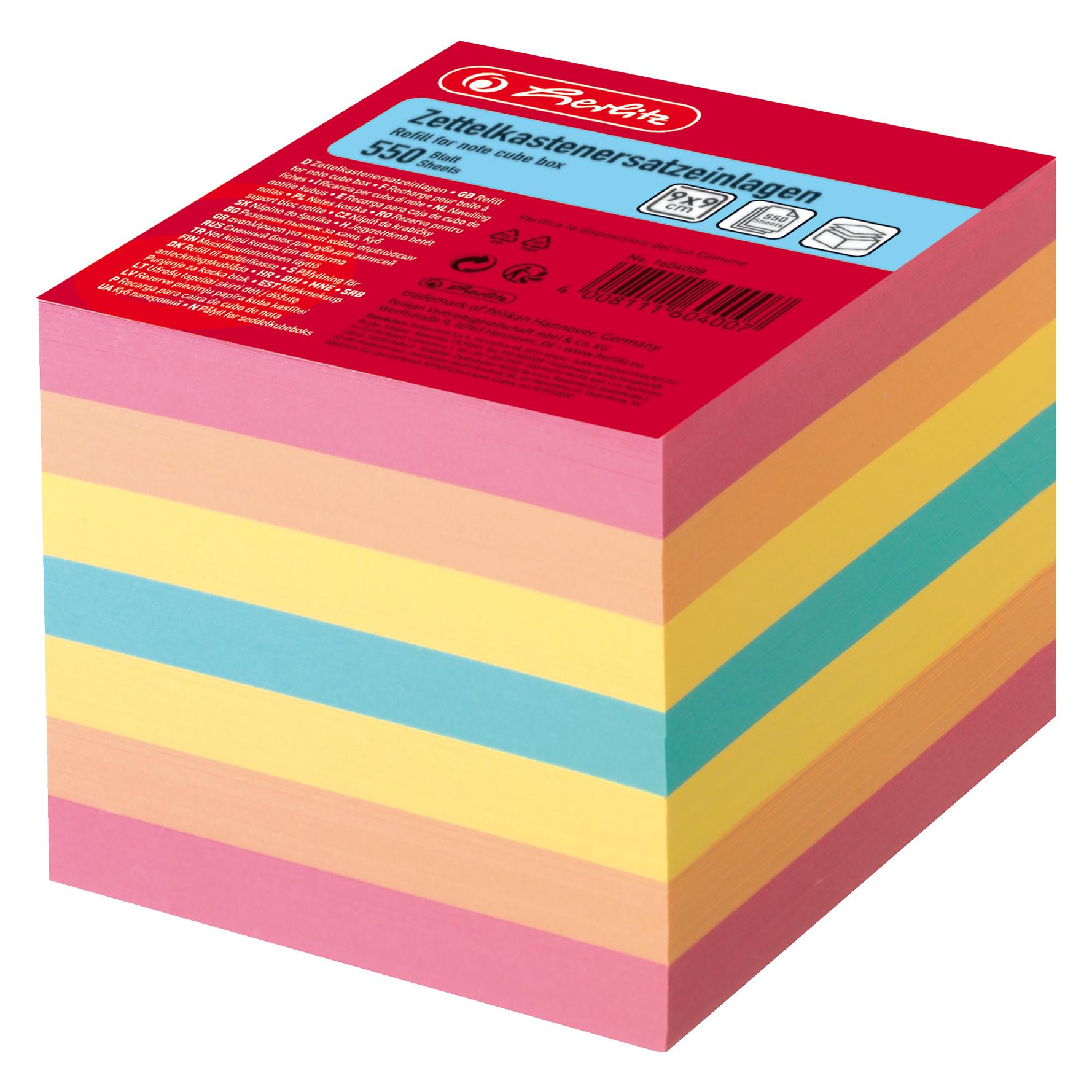 Herlitz Zettelboxeinlagen, 90 x 90 mm, farbig 80 g-qm, Inhalt: 550 Blatt (lose) (90 x 90 mm) (1604008)