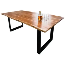 KAWOLA Esstisch 180x90cm massiv mit Baumkante Fuß schwarz