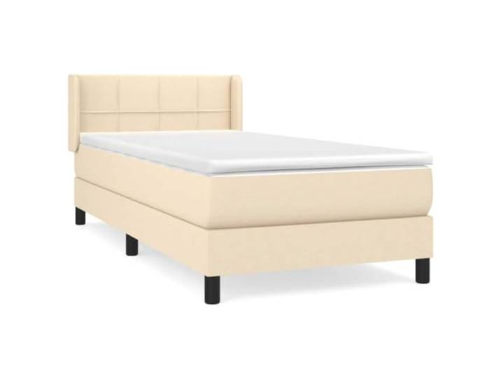 PUGYNBK Boxspringbett mit Matratze, Stoff, cremefarben, 100 x 200 cm Verstellbares Kopfteil, Taschenfedern, mittlere Unterstützung, atmungsaktiv, langlebig