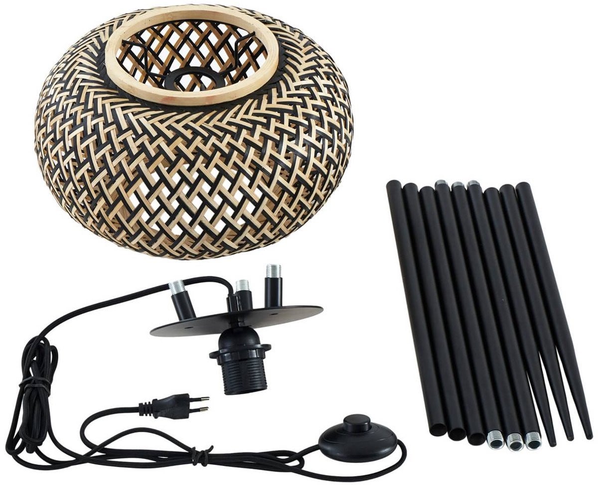 Lindby Nerys Vloerlamp Landelijke Stijl - Hout en Metaal - Zwart/Donker Hout