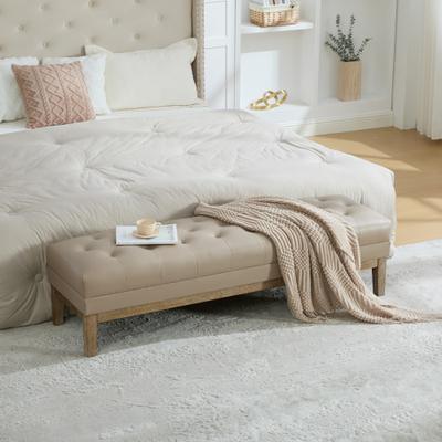 Kodotan sofa "63""W Upholstered Accent End of Bed Bench Ottoman With Seadrift-finished Rubberwood Legs, Tufted Footstool with Padded Seat"