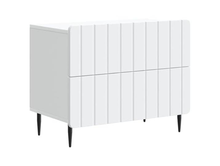 KDVXBCQJH Nachttisch Weiß 62x34,5x49,5 cm Holzwerkstoff 2 Schubladen Moderner Beistelltisch fürs Schlafzimmer mit gestreifter Front, stabiles Metallgestell und pflegeleichter Oberfläche.