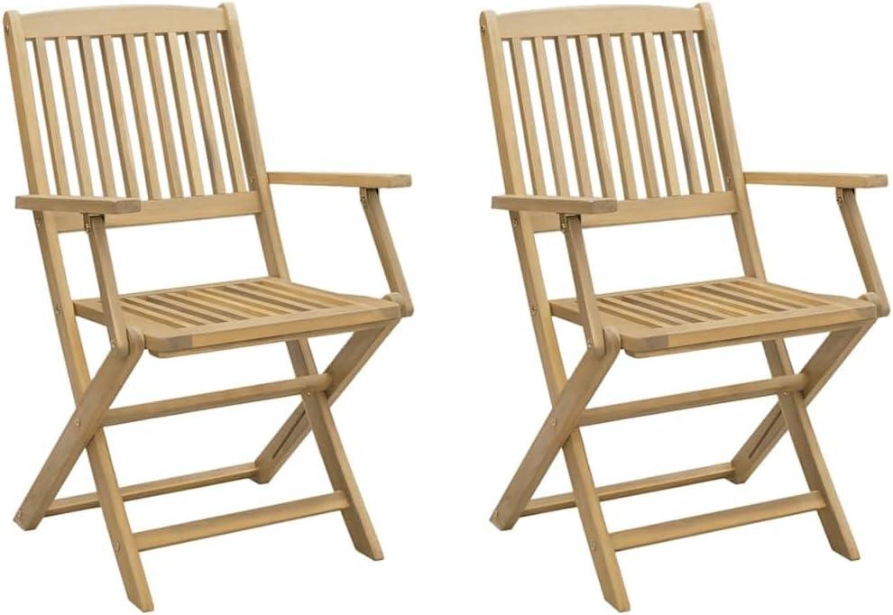 2er-Set Klappstühle aus massivem Akazienholz, Gartenstühle 54x61x88 cm mit Armlehnen und Rückenlehne für die Terrasse, robuste Gartenmöbel im Latten-Design