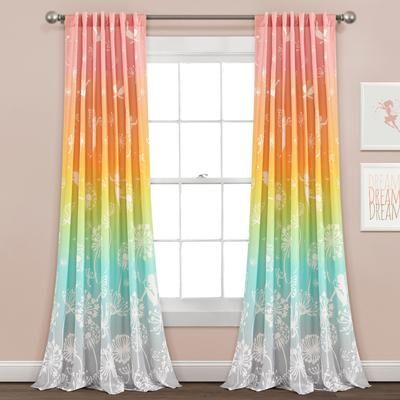 "Lush Decor Dandelion Fairy Ombre Pastel Rainbow Window Curtain Panel Pair - 84"" x 52"""