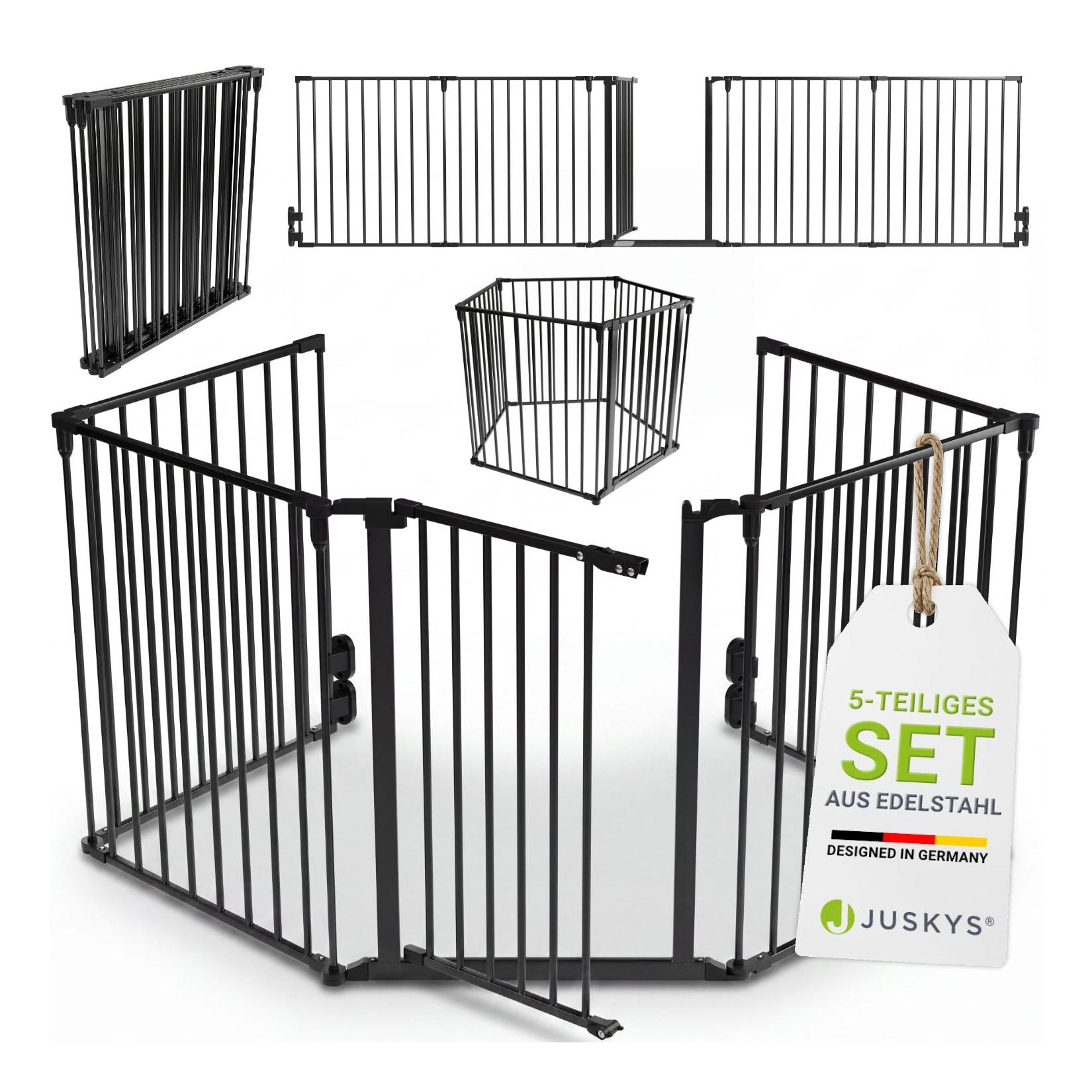 Juskys Metall Kaminschutzgitter 300 x 76 cm klappbar – Schutzgitter für Tiere – inkl. Tür
