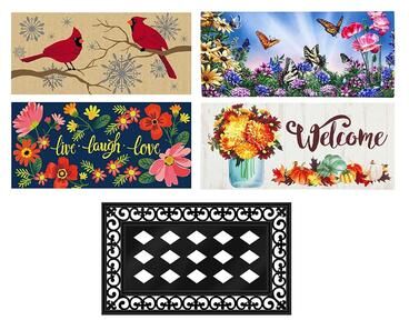 Evergreen 22 in. x 10 in. Spring Holiday Sassafras Switch Mat Collection w/ Decorative Rubber Frame (Set of 5)