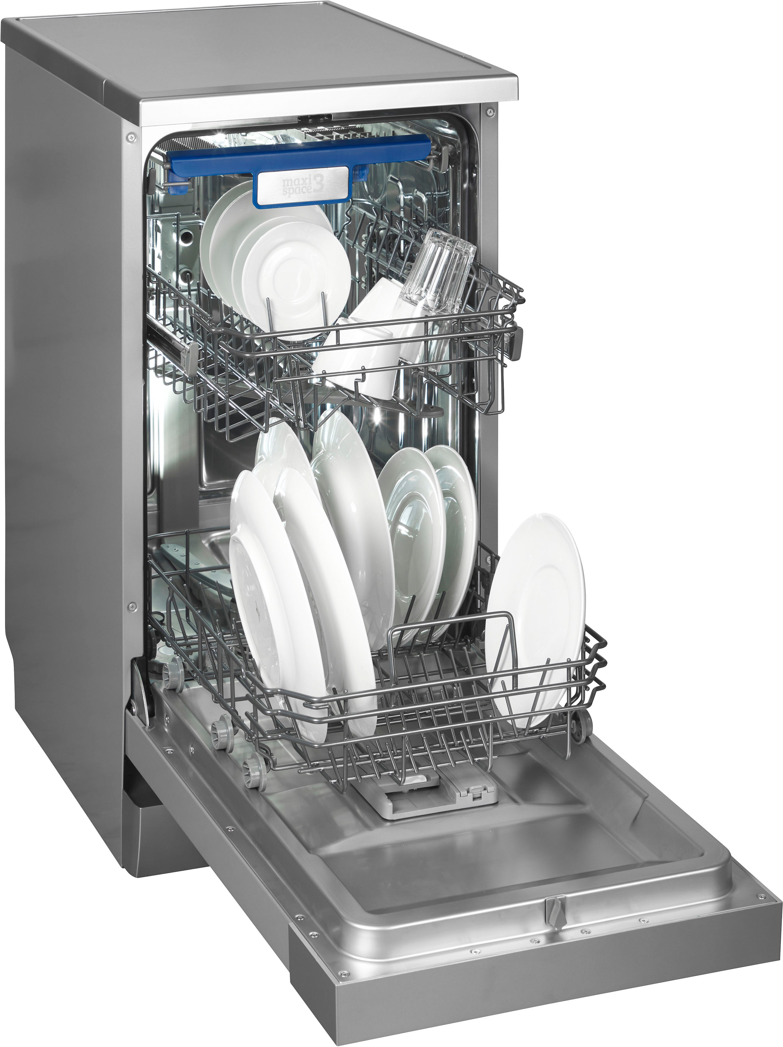 AMICA Standgeschirrspüler "GSP 531 100 E", Energieeffizienz: D, silber, B:44,8cm H:84,5cm T:60,5cm, Geschirrspüler, Flexibler Geschirrspüler mit cleveren Programmen und sparsamem Betrieb, Standgeschirrspüler