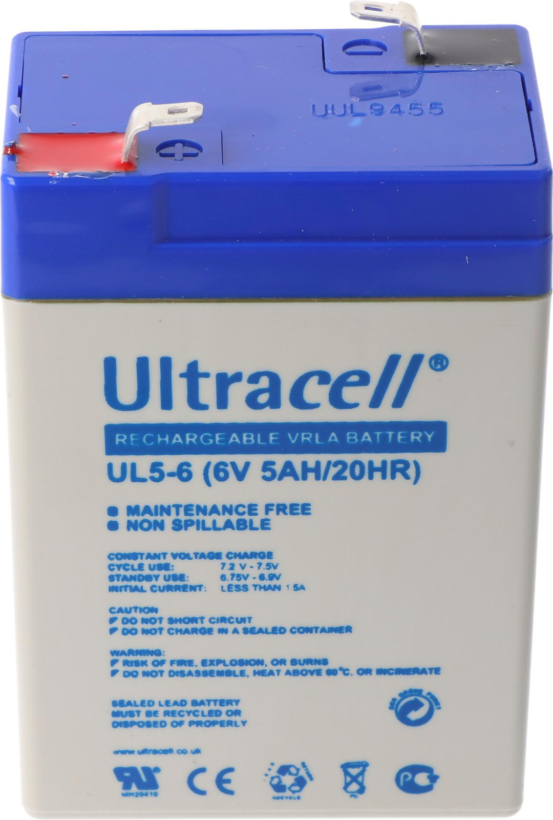 Ultracell UL5-6 6V 5Ah AGM loodaccu met lood-gel technologie