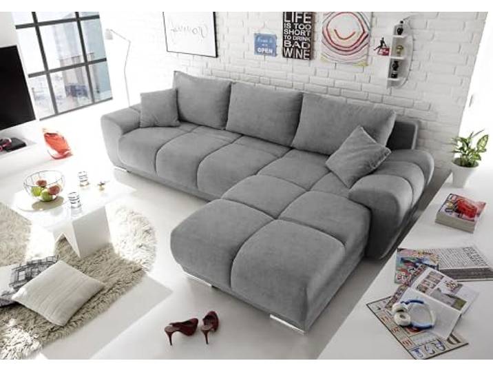 ANTON Ecksofa mit Schlaffunktion, Stoffbezug Uran Dunkelgrau - Moderne Eckcouch in L-Form mit Bettkasten & dekorativer Steppung - 289 x 85 x 189 cm (B/H/T)