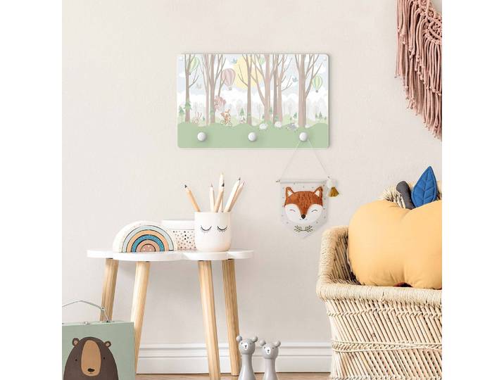 Patère enfants Soleil, arbres et ballons 40 x 25 x 1cm Vert/Marron