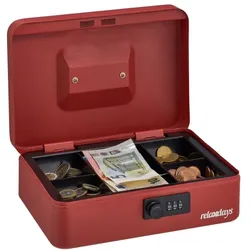 Relaxdays Rote Geldkassette mit Zahlenschloss Rot,Schwarz,Silber