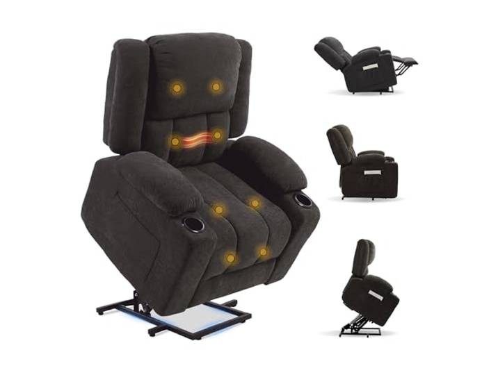 FLEXISPOT Elektrischer Relaxsessel mit Aufstehhilfe, Massage- und Heizfunktion, mit 8-Punkt-Massage, USB- und Type-C-Anschluss, 105°-165° verstellbar, belastbar bis 200 kg, XL6(Dunkelgrau)