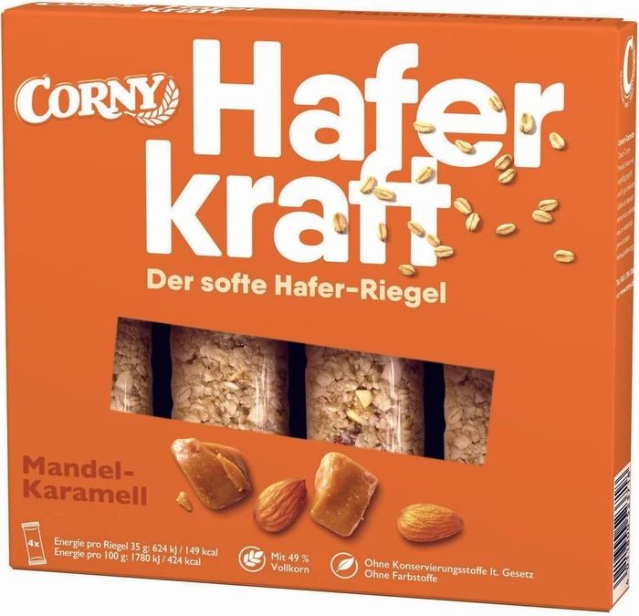 Corny Haferkraft Faltschachtel Mandel-Karamell x5 5x4 St Riegel