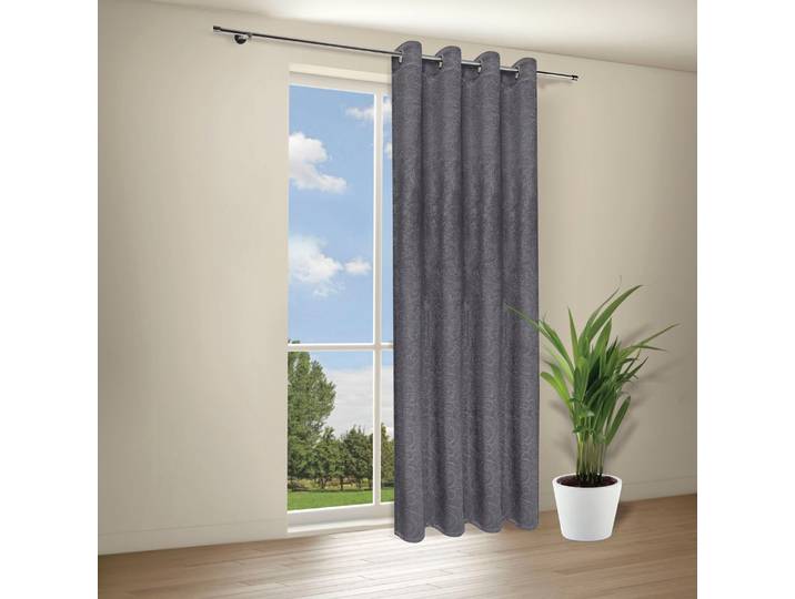Gardine GERSTER Caron Gr. 1, grau (dunkelgrau), B:140cm H:245cm, Wirkware, Polyester, Gardinen, Gardine, Deko Ösenschal Caron mit Prägung