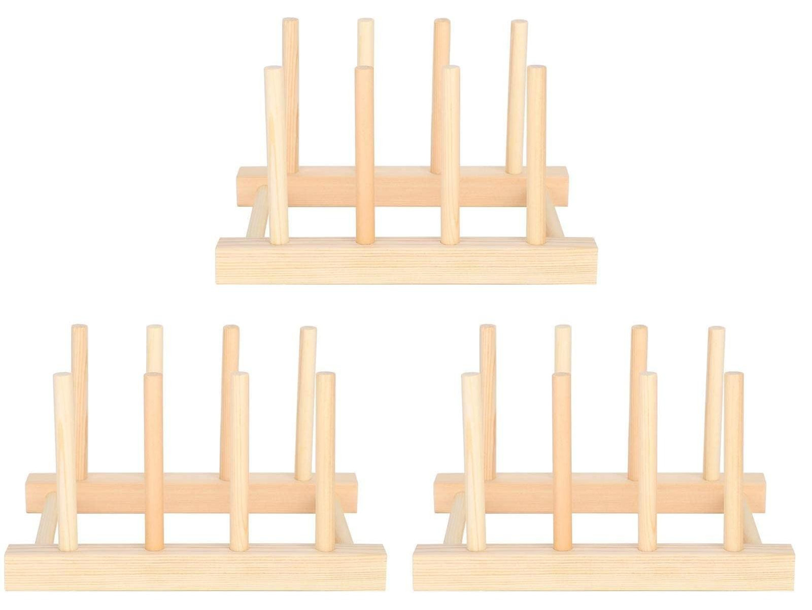 Omgoods 3-delige houten afvoerplaat - Keuken plate rack voor borden en bestek