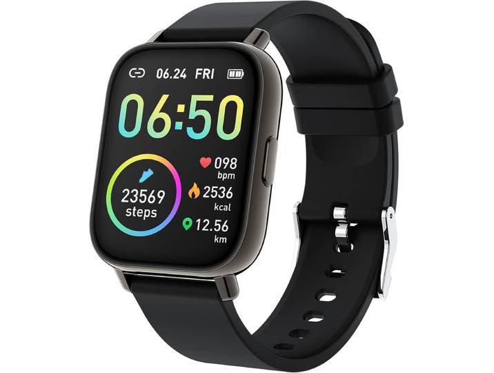 Jugeman P32 Zwart Smartwatch, Fitness Tracker 1,69'' HD voor Mannen Vrouwen, Stappenteller
