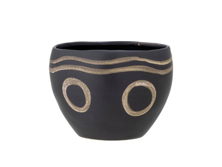 Blumentopf Tarek – Ethno-Design in Schwarz aus Steingut - Schwarz - Luxusbetten24