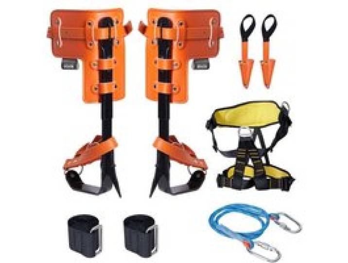 VEVOR Ensemble de pointes d'escalade d'arbre, 1 paire, crampons d'escalade d'arbre en acier allié, charge de 158 kg, avec corde de sécurité et harnais de sécurité, pour cueillette de fruits, orange
