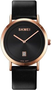 Everyday Crate SKMEI 1907 Men Waterproof Quartz Watch Elegant Genuine Leather Strap Casual Analog Wristwatch rose Gold