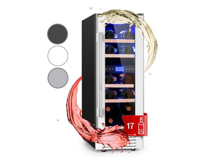 Klarstein Weinkühlschrank Vinovilla 17 Built-in Duo Quartz Edition, für 17 Standardflaschen á 0,75l,2 Zonen Wein Flaschenkühlschrank Weintemperierschrank Weinschrank