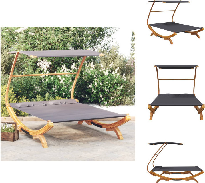 vidaXL Loungebett mit Dach 165x203x138 cm Bugholz Massiv Anthrazit - Gartenbetten
