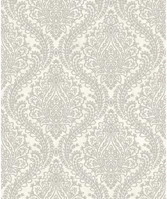 Antonina Vella White & Silver Tattersall Damask Wallpaper