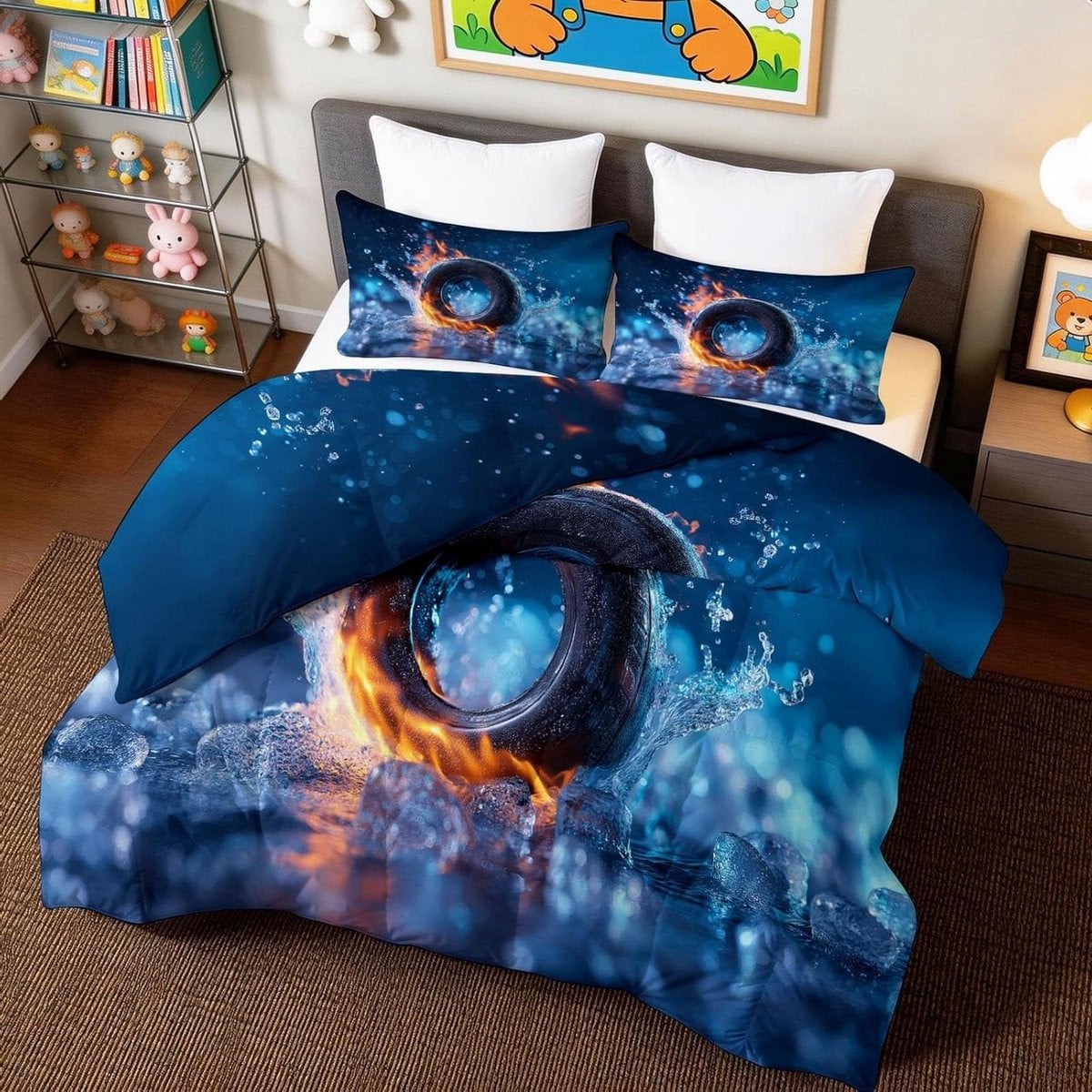 Blauwe vierseizoenen dekbedset van microvezel, 240 x 220 cm