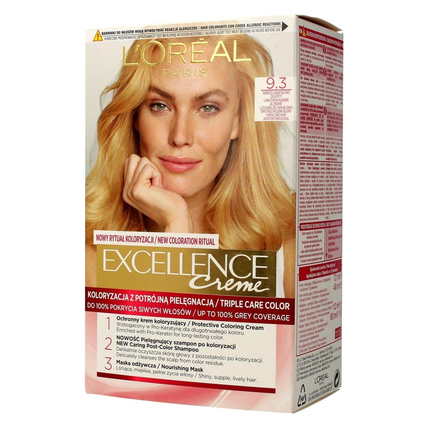 L'Oréal Paris L'Oreal Paris Excellence Creme Cream Coloring 9.3 very light golden blonde (9.3 Sehr Hell Goldblond) (0258889)
