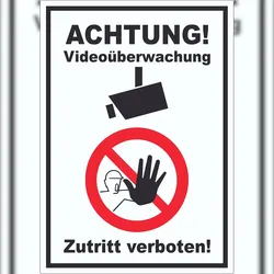 HB-Druck Achtung Videoüberwachung Zutritt verboten Aufkleber A5 (148x210mm)
