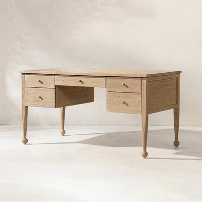 "Jennifer Taylor Home Balqis 60"" Reclaimed Pine 5 Drawer Writing Desk, Heritage Light Natural Brown Reclaimed Pine Wood"