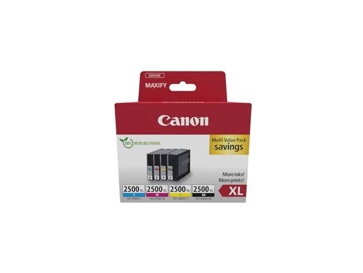 Canon PGI-2500XL High Yield Genuine Ink Cartridges\, Pack of 4 (Black\, Cyan\, Magenta\, Yellow) - Cardboard Multipack