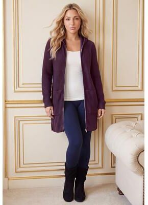 Plus Size Women's Waffle Mega Length Zip Hoodie by Roaman's in Dark Berry (Size 26/28)