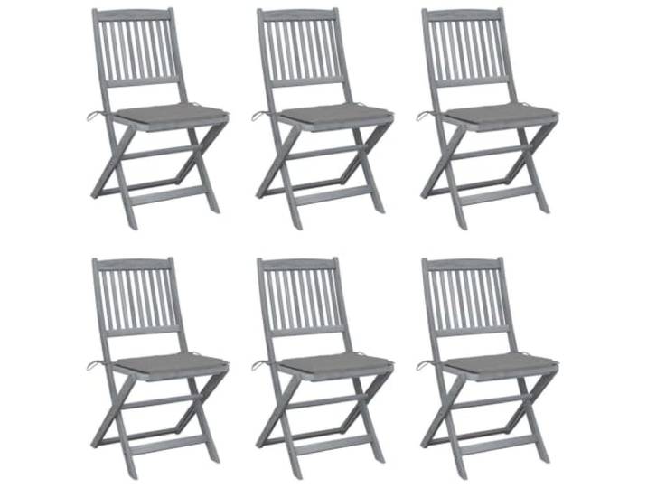 KUTYWEXFM Klappbare Gartenstühle 6er Set, Akazie Massivholz, Grau Bequeme Essstühle für Terrasse und Hof: Inklusive 6 grauer Kissen mit Bindebändern, platzsparend klappbar bis 110 kg.