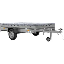 Einachsiger Anhänger auf Blattfedern 264x150 UNITRAILER GARDEN 265/R KIPP mit H-0-Rahmen und grauer Plane