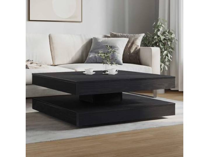 KTHLBRH Couchtisch drehbar um 360° schwarz 90 x 90 x 34,5 cm Stabile Spanplatte große Ablage unten modernes Design für Wohnzimmer
