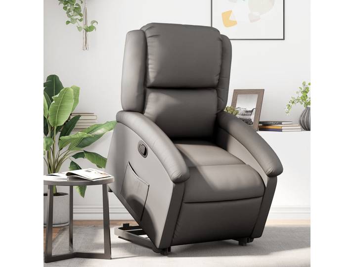 vidaXL Relaxsessel mit Aufstehhilfe Grau Echtleder