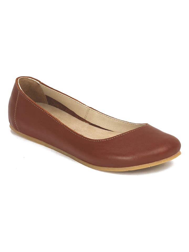 Comfortfusse Leder-Ballerinas in Hellbraun - 41