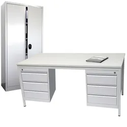 Szagato Schreibtisch Profi Office-Line SET 180x100cm, inkl. 2 x Unterbauschrank Professional 3 Schubladen inkl. Stahlschrank 180x80cm, lichtgrau