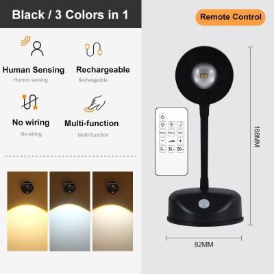 Uplift Treasures USB Rechargeable Motion Sensor Wall Light black remote Control 2000mah