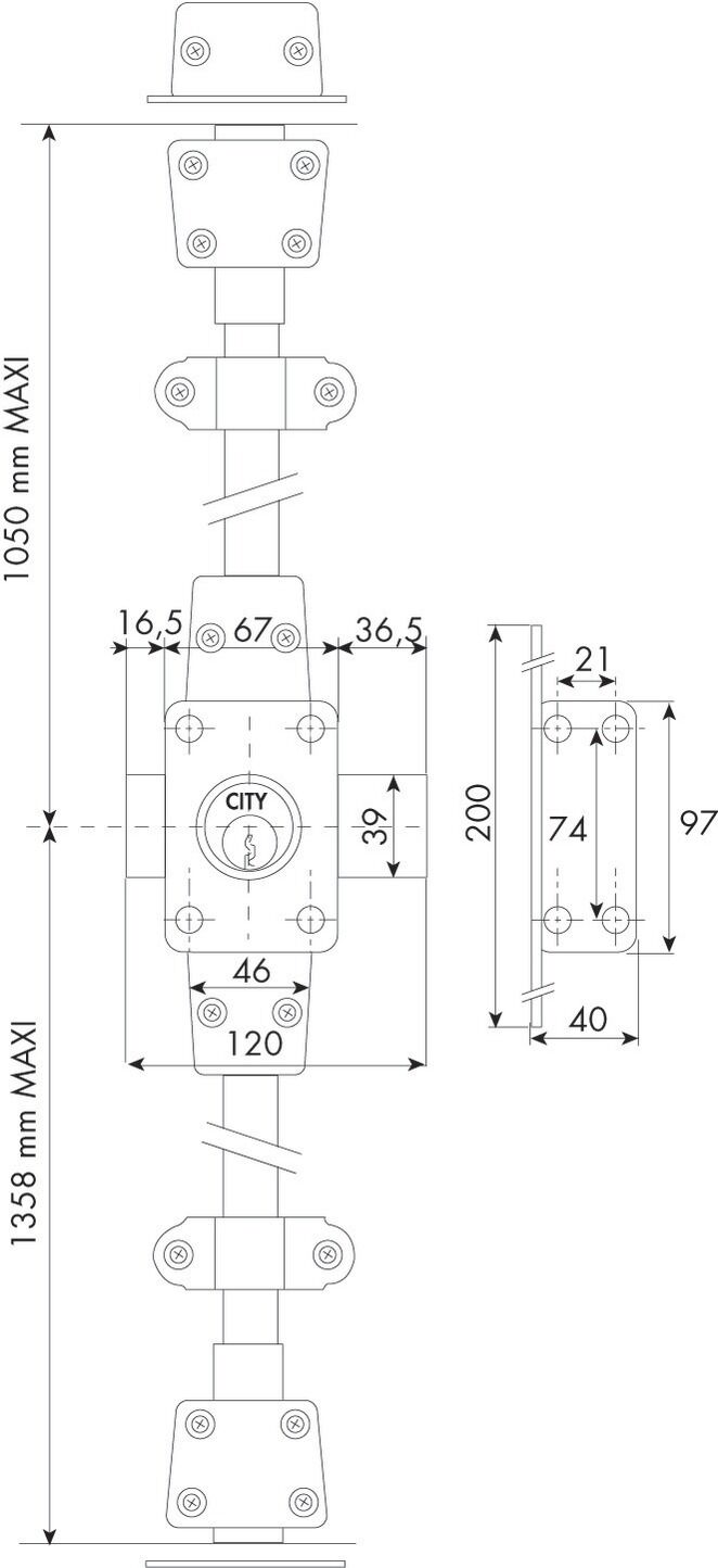 Verrou 3 points Zenith 1513 à double entrée cylindre de 45 mm droit métallisé or ISEO 15130451HB3.5