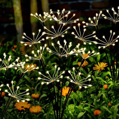 Inspire Curations Solar Firework Lights Outdoor Waterproof Swaying Dandelion Starburst Lights starburst Warm 2pcs