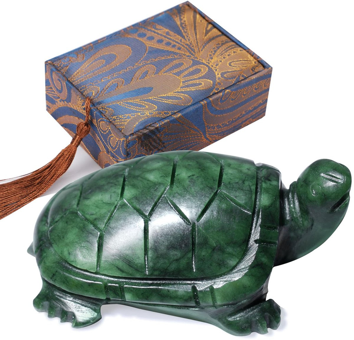 Handgesneden Jade Schildpad Beeldje - Groen - Decoratie voor Thuis of Kantoor - Hoogte: 8 cm