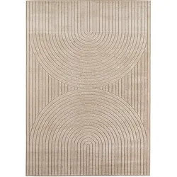 Carpetsale24 Kurzflor Teppich 120x170 cm Beige Wohnzimmer, Schlafzimmer, Küche, Skandinavisch Boho Motiv, für Outdoor Bereich geeignet