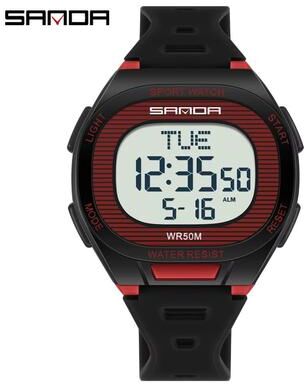 Inspired Finds SANDA 2195 Luxury Military Digital Sports Watch With LED Display And Dual Time black Red