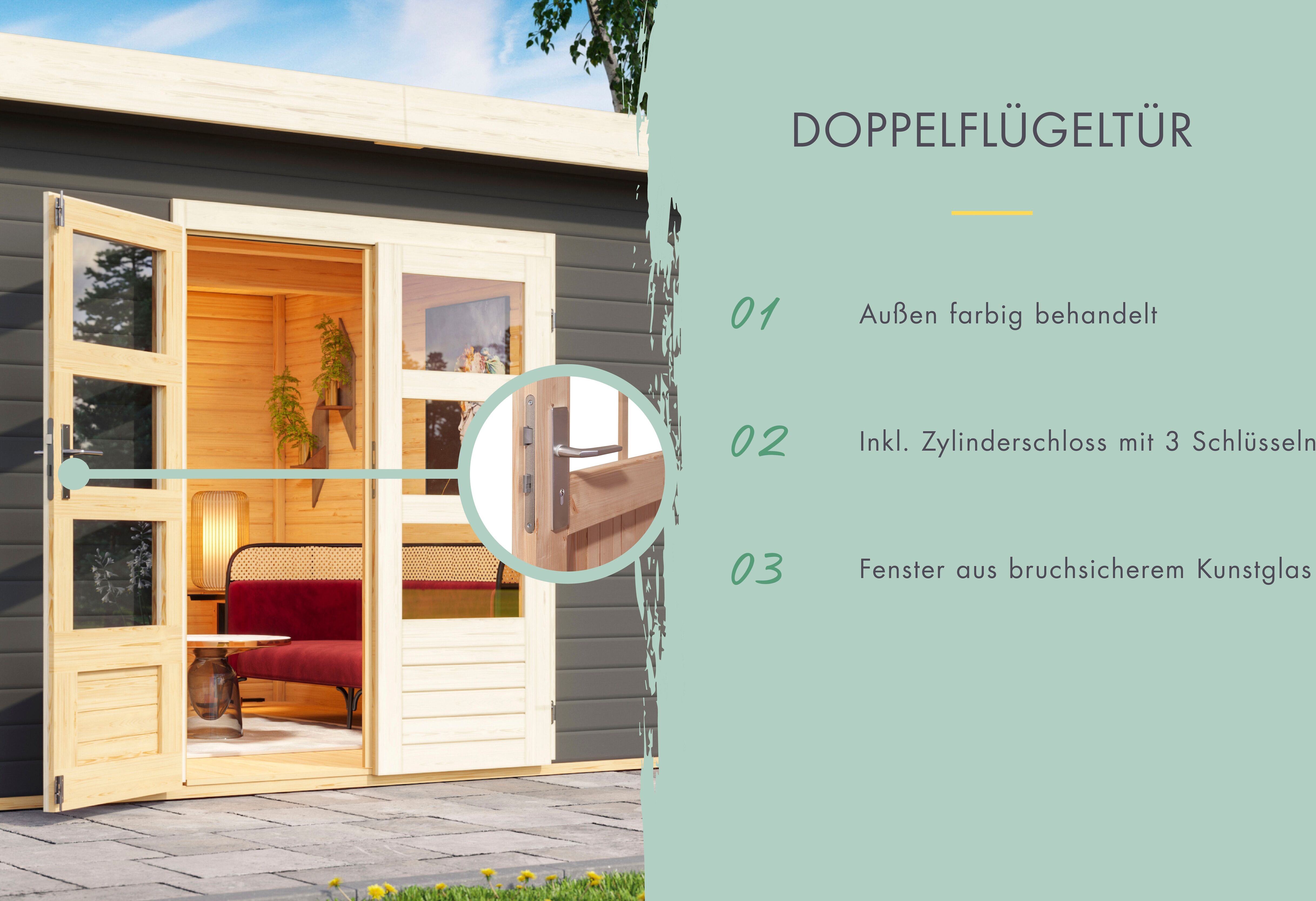 Gartenhaus KARIBU "Talkau 4", grau (terragrau), ohne Fußboden, ohne Dacheindeckung, Holzwerkstoff, Gartenhäuser, Gartenhaus